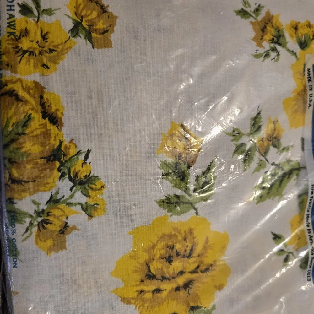 Vtg Stevens Mohawk Yellow Floral Double Flat Sheet & 2 Pillowcases Cottagecore